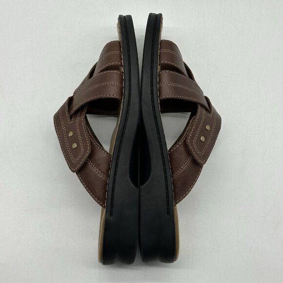 Clarks Brown Leather Woven Criss-Cross Strap Slip-On Sandals Women's Size 10M - Picture 8 of 10